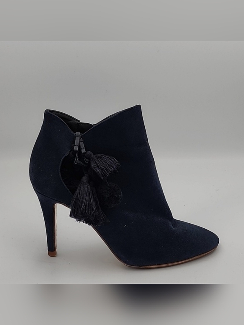 ZARA Navy Suede Tassel Cutout Stiletto Ankle Boots EU 38 / US 7.5